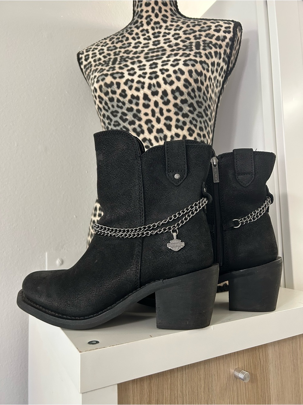 Harley-Davidson Black Suede Chain Accent Moto Booties